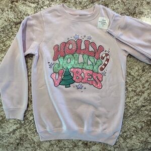 NWT Girls Size XL “Holly Jolly Vibes" Pink Crewneck Christmas Sweatshirt.Holiday